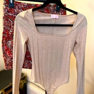 Beige square neck bodysuit